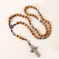 Wooden Rosary Necklace For Women Men Christian Cross Pendant 10MM Long Wood Beads Chain Fashion Religion Prayer Jewelry Vera Lux