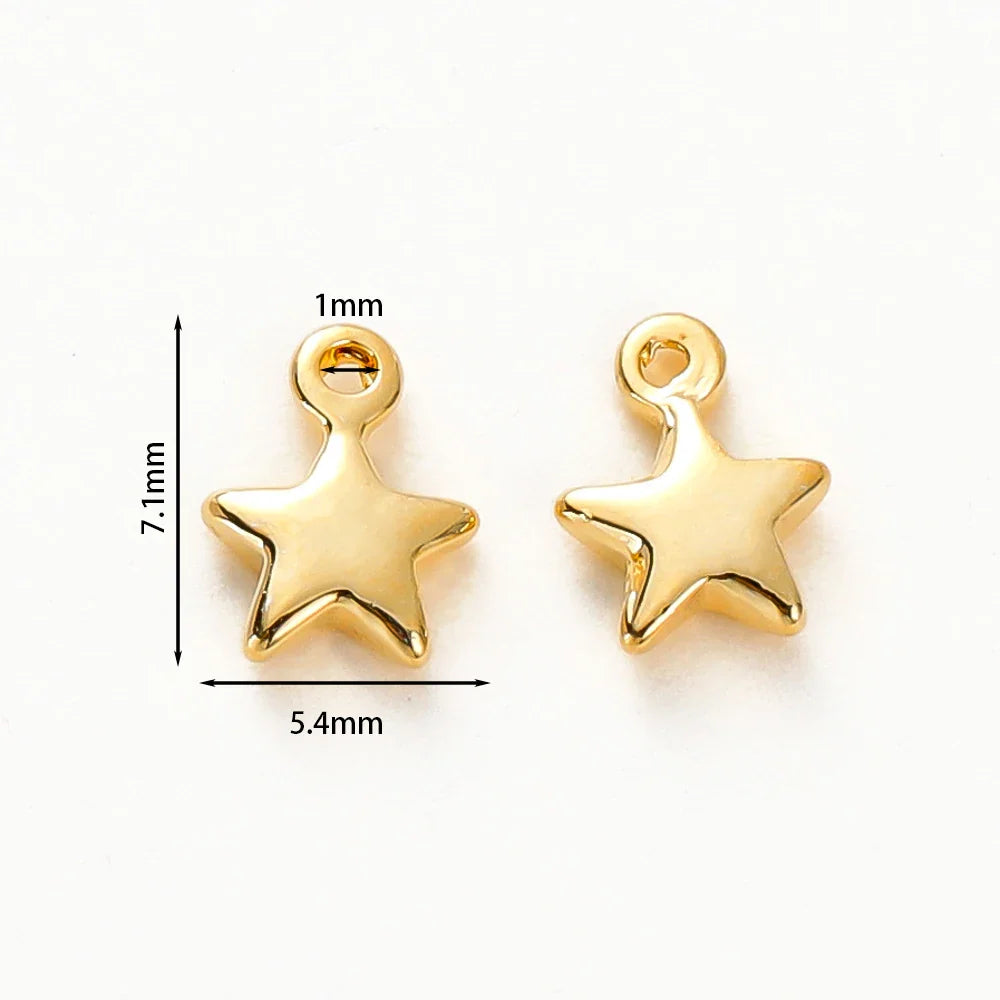 20pcs/lot 5x7MM Hole 1.0MM 14K 18K Gold Color Plated Brass Small Star Charms High Quality Pentant For Diy Jewelry Accessories Vera Lux