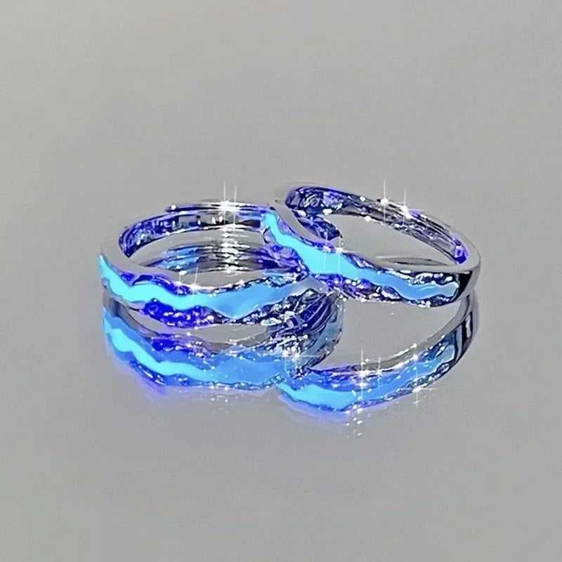 New Enamel Luminous Adjustable Finger Ring Vintage Luxury Love Couples Rings Glow In Dark Y2K Jewelry Valentine's Day Gifts Femstylo