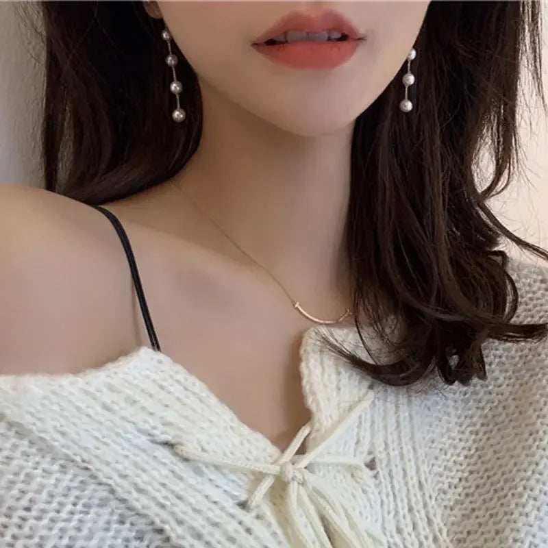 Fashion Pearl Long Earring For Women Cute Korean Crystal Rhinestone Chain Drop Earrings Bridal Wedding Party Jewelry Gifts 2024 Vera Lux