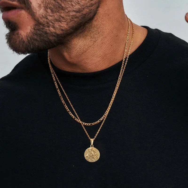 Waterproof Jewelry 18k Gold Plated Holy Saint George Pendant Stainless Steel Poseidon Owl Spartan Pendant Religious Medal Men Vera Lux