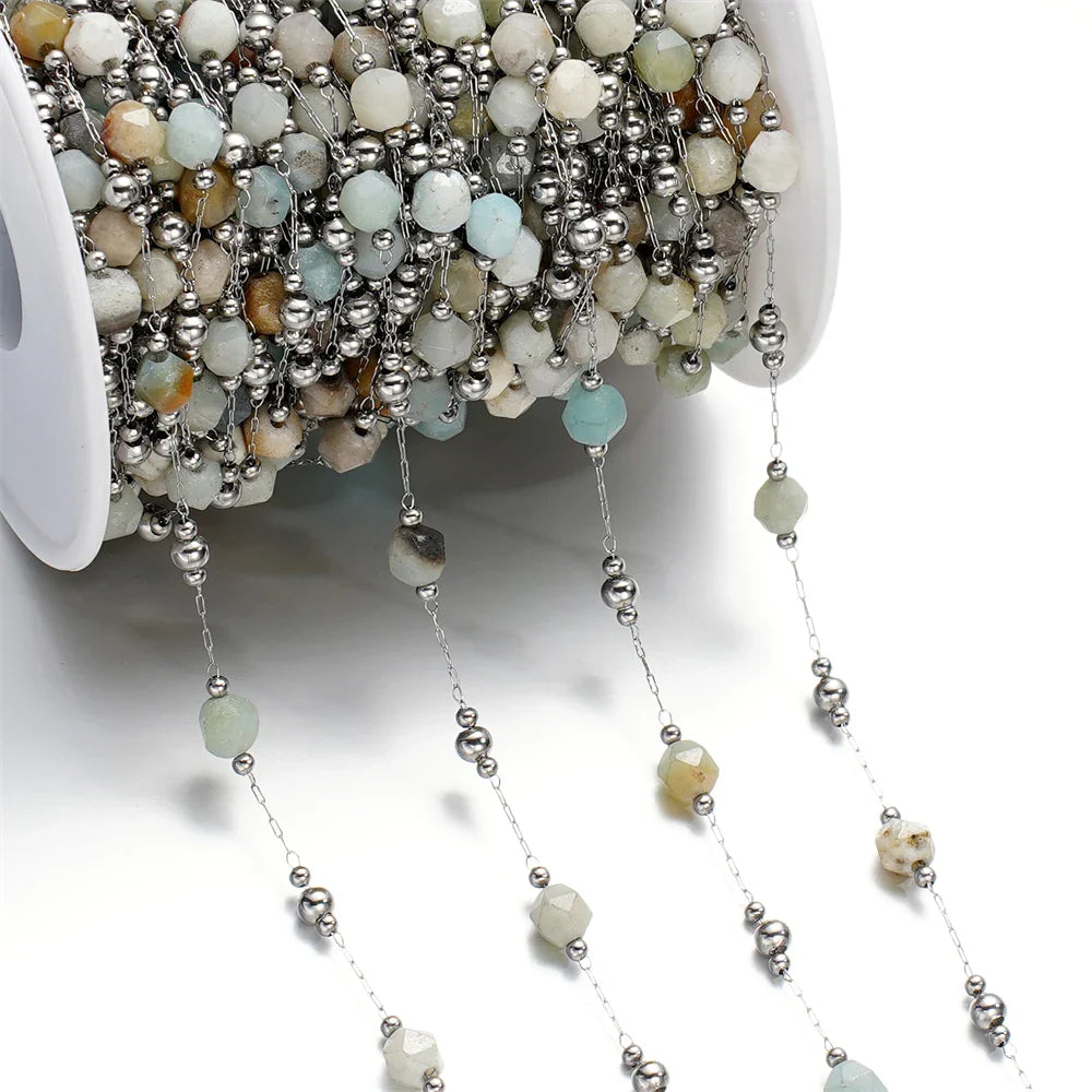 1Meter/Lot Mixed Stainless Steel Irregular Stone Beads Chains for Handmade DIY Necklace Bracelets Jewelry Making Accessories Vera Lux