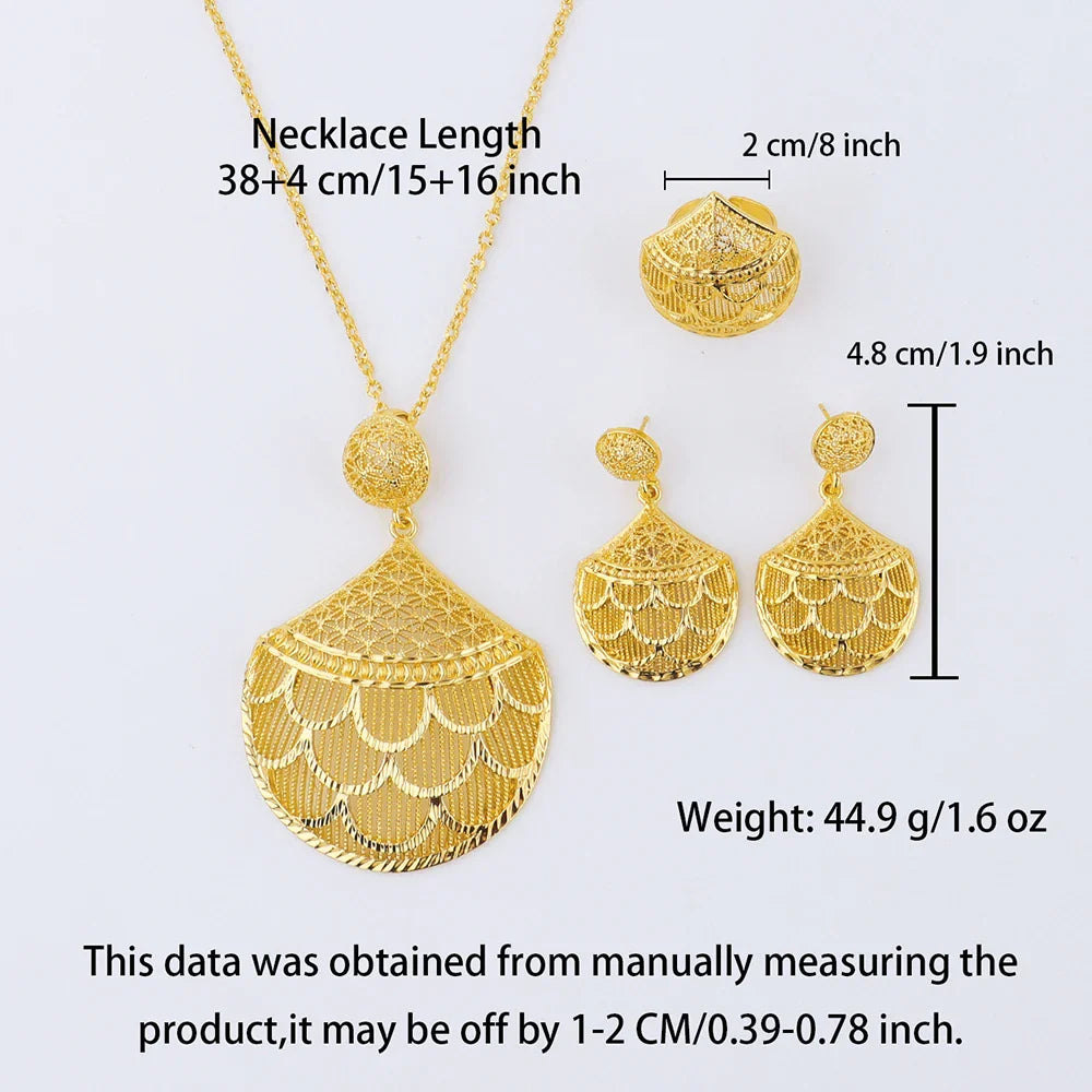 24k gold color party necklace earrings rings set luxury gold jewelry sets for woman wedding party Accessories Vera Lux