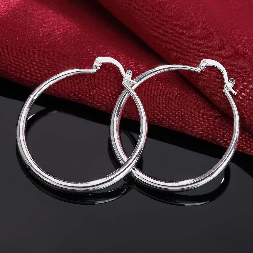 925 Sterling Silver 40mm Smooth Round Hoop Earrings For Women Wedding Party Elegant Luxury Quality Jewelry Accessories Vera Lux