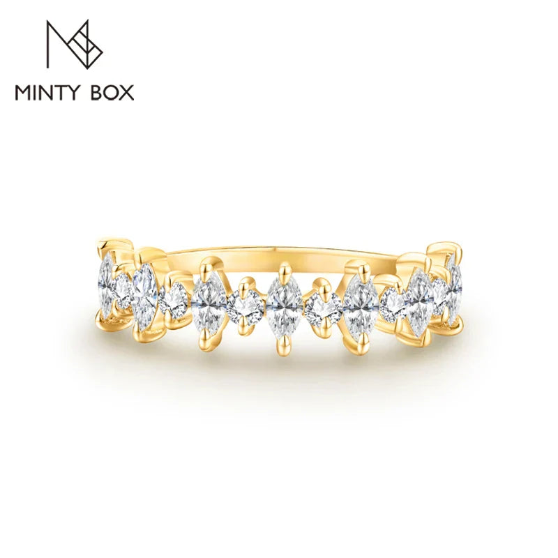 MINTYBOX 4*2mm D Color 925 Sterling Silver Moissanite Ring for Women Passed Diamond Tester 18k Plated Engegament Wedding Rings Vera Lux