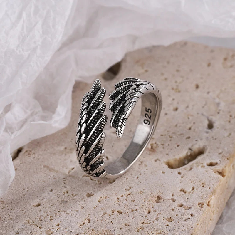 925 Sterling Silver Angel Wing Feather Adjustable Rings For Women Engagement Wedding Luxury Jewelry Accessories Jewellery Vera Lux