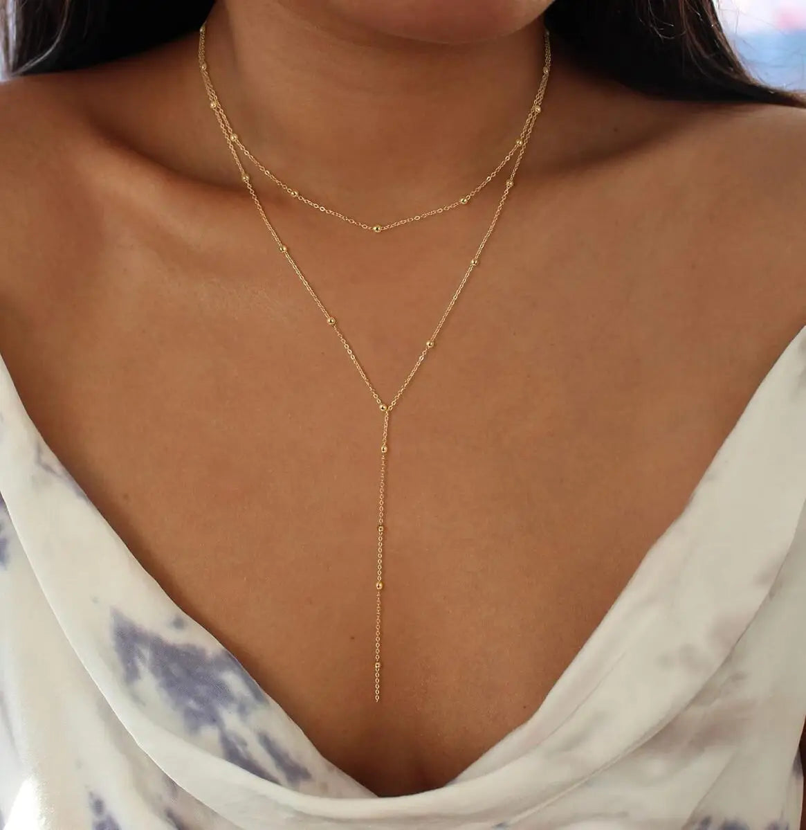 Stainless Steel Lariat Necklace Gold Plated, Dainty Long Necklace Laryered Necklaces For Women Girls, Y Shape Drop Pendant Vera Lux
