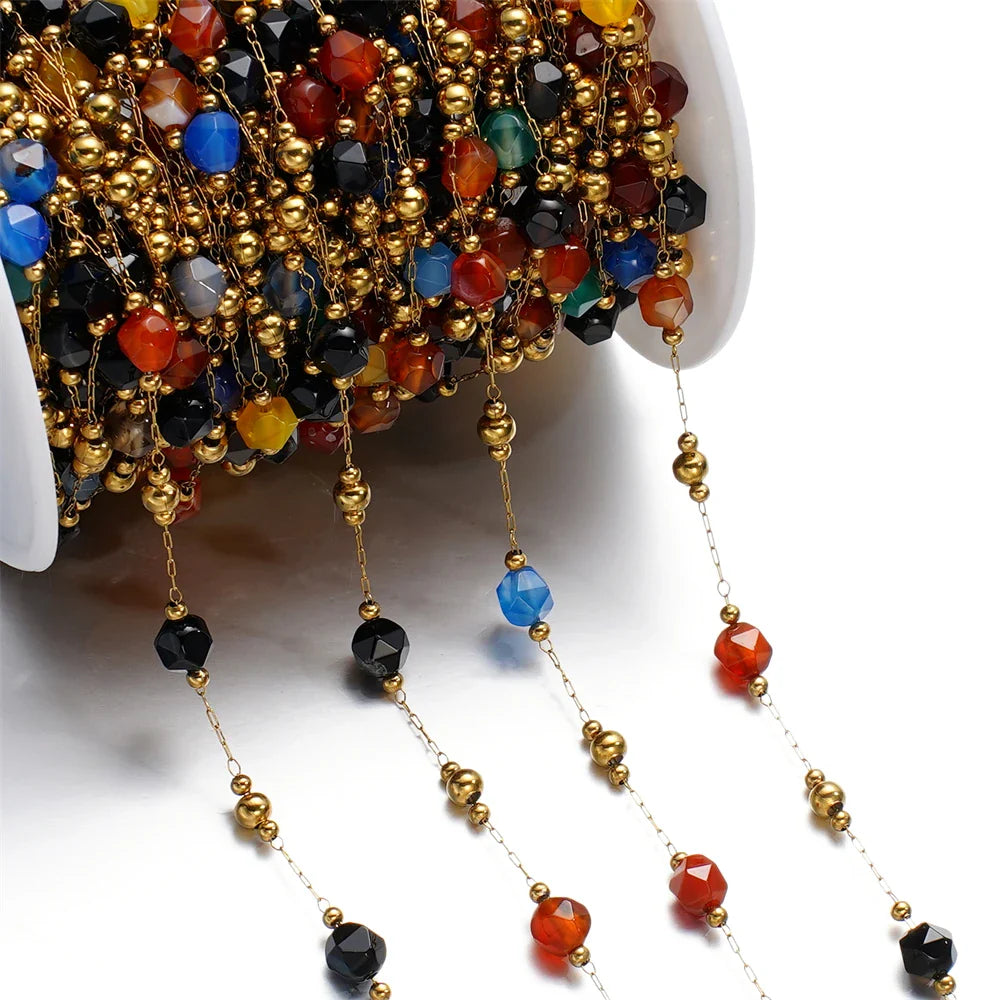 1Meter/Lot Mixed Stainless Steel Irregular Stone Beads Chains for Handmade DIY Necklace Bracelets Jewelry Making Accessories Vera Lux
