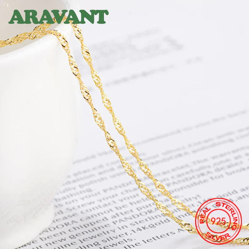 Aravant 925 Silver 1.3mm 18K Gold Water Wave Necklaces Chains For Women Fashion Jewelry Vera Lux