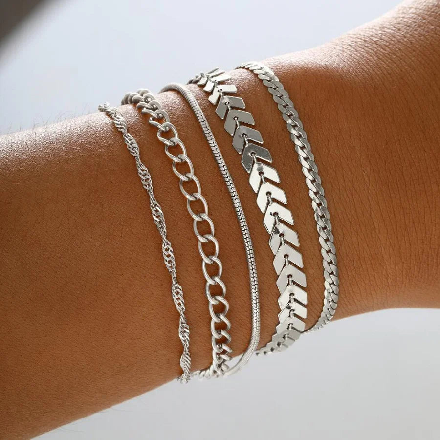 5/15 Pcs Set Silver Color Chain Bead Bracelets for Women Simple Elegant Vacation Beach Party Casual Jewelry Versatile Daily Wear Vera Lux