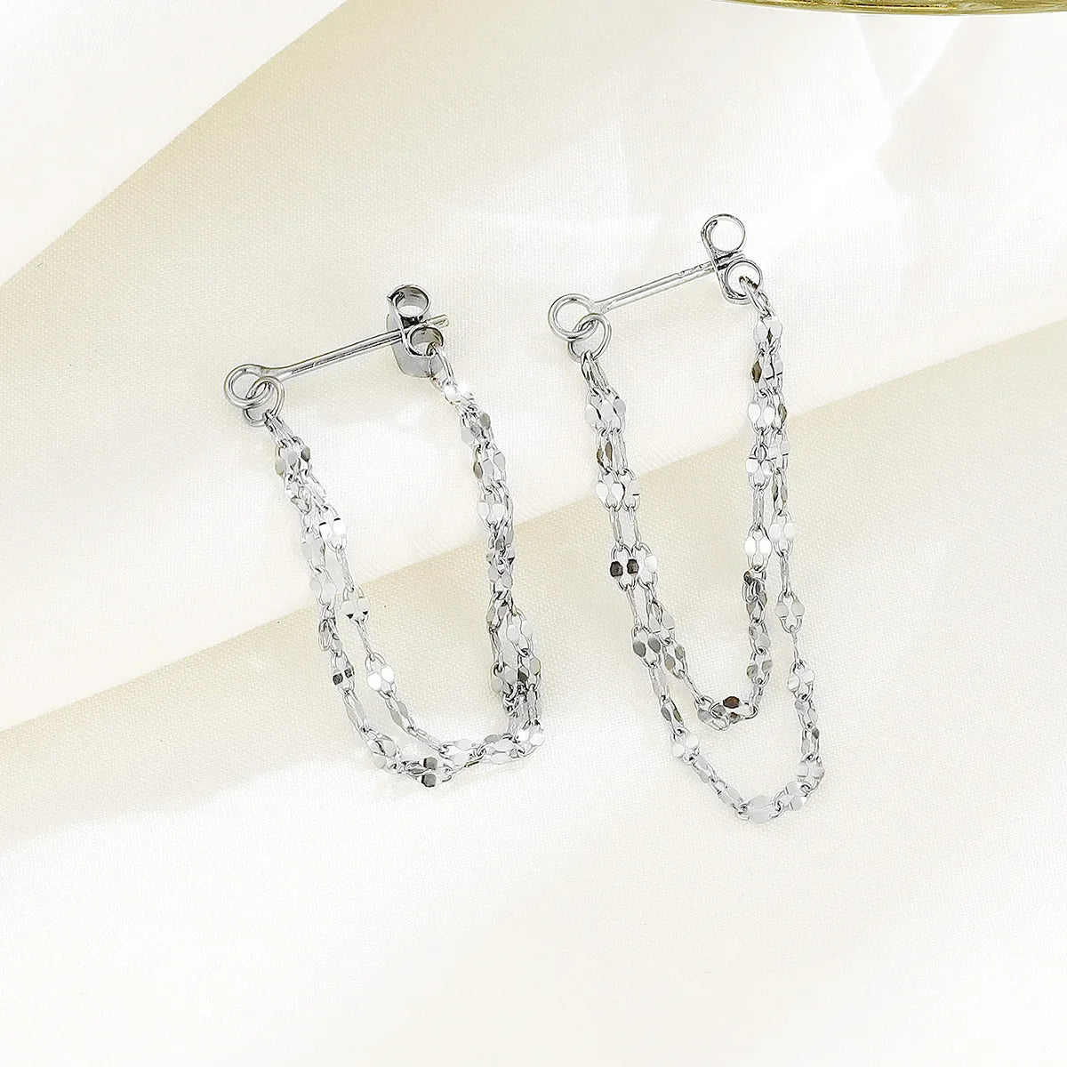 925 Silver designed earrings with double layered tassel chains at the front and back, exquisite earrings and dynamic earrings Vera Lux