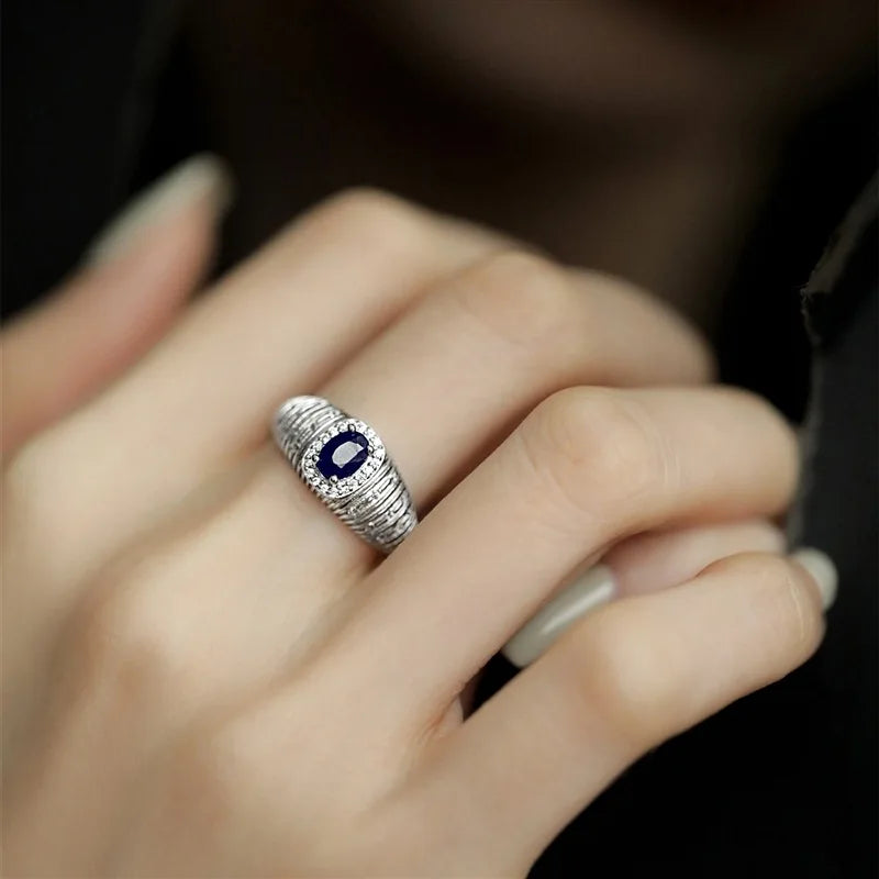 925 Sterling Silver plated Ring for Women Girl Gift Blace Stone Crystal Glaze Retro Punk Open Jewelry Dropship Wholesale Vera Lux
