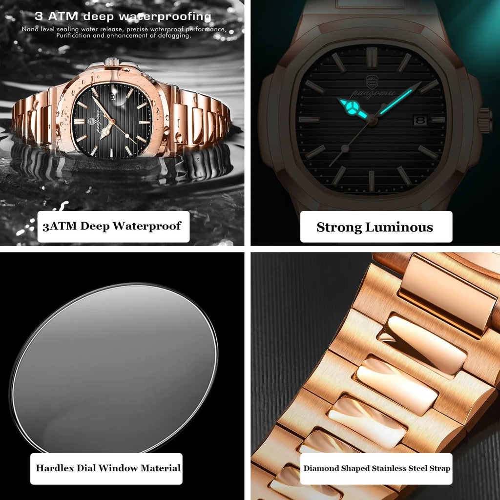 Fashion Men's Watches Business Stainless Steel Quartz Wrist Watch Calendar Date Male Casual Sports Luminous Clock Vera Lux