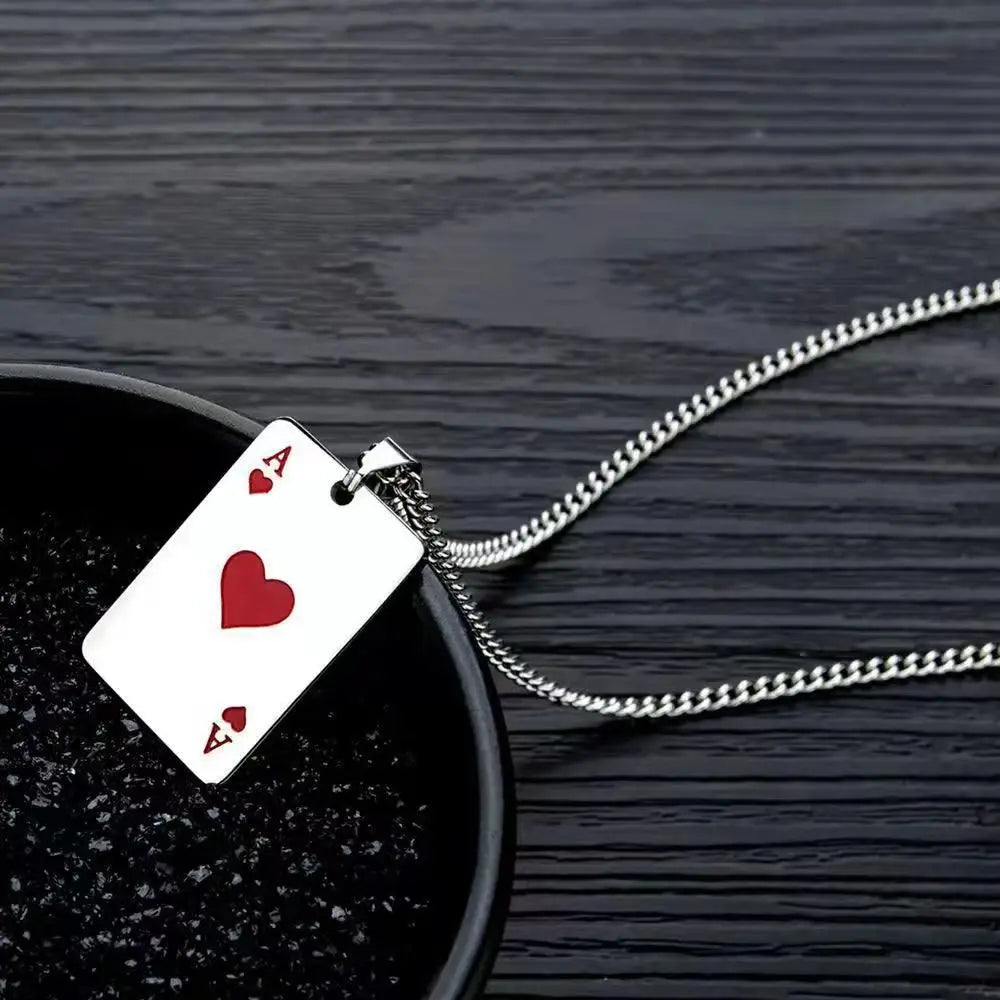1Pcs Creative Poker Card Necklace Pendant Spades Heart Ace Trendy Hip Hop West Coast Necklace Pendant Daily Accessories Vera Lux