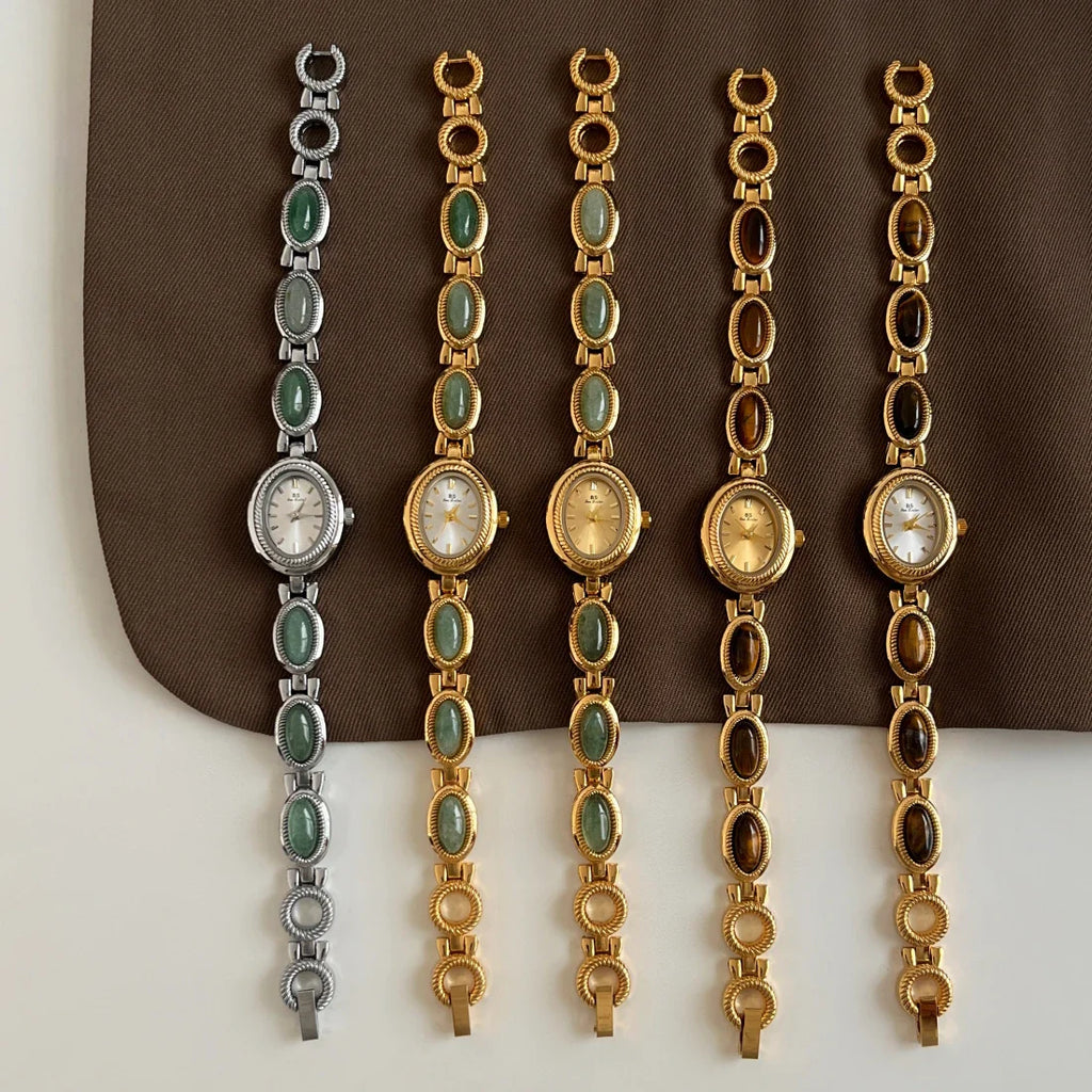 Natural Jade Bracelet Watch Gift Women,Ladies Watches Luxury High Quality Gold Quartz Watches, Elegant Women's Wristwatches Vera Lux