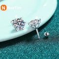 NeeTim 8mm 2 Carat Moissanite Stud Earrings For Women Screw Thread Ear Studs 925 Sterling Silver Fine Jewelry Pass Diamond Test Vera Lux
