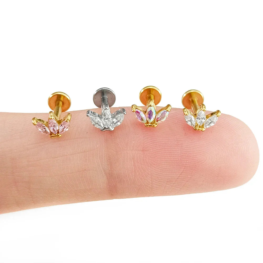 Lightning Internal Thread Labret Piercing Crown Bee Flowers Cartilage Earring Tragus Conch 316L Stainlesss Steel Body Jewelry Vera Lux