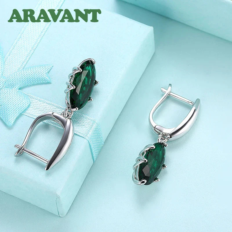 Aravant 925 Silver Oval Green Zircon Drop Earring For Women Fashion Wedding Jewelry Vera Lux
