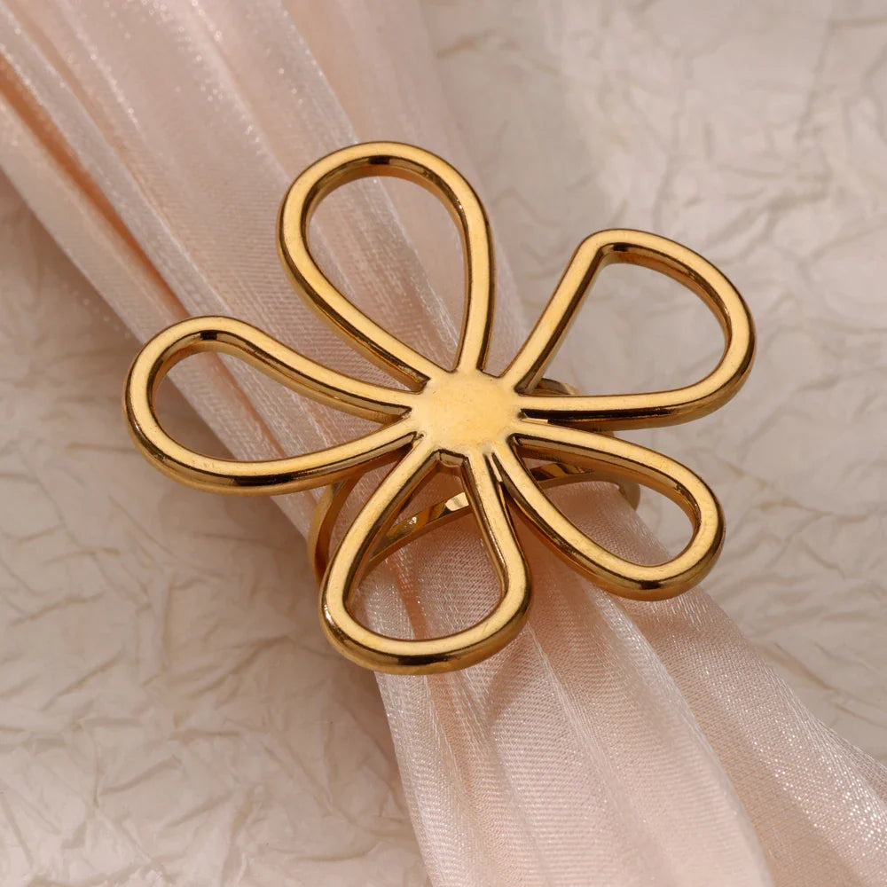 Stainless Steel Hollow Flower Open Rings for Women Trendy Aesthetic Wedding Couple Ring Femme Jewelry Accessories Gift anillos Vera Lux