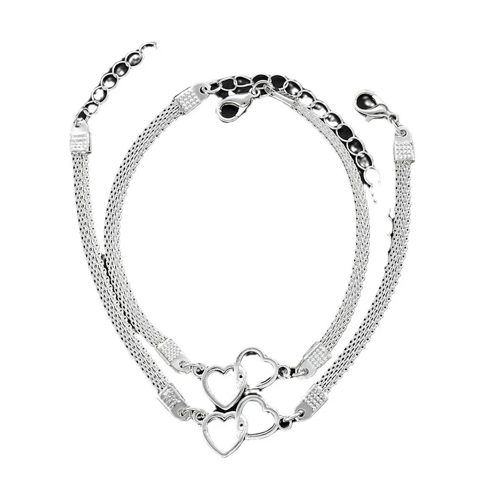 2 Pcs Set Love Heart Couple Bracelets for Women Men Silver Color Double Layer Matching Chain Bracelet Lover Jewelry Gift Vera Lux