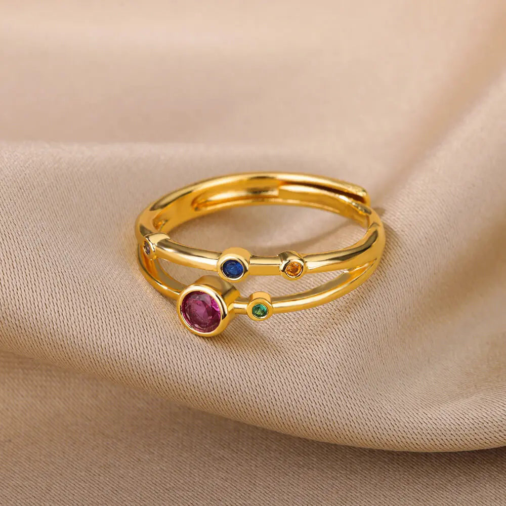 Colorful Zircon Round Stone Rings For Women Stainless Steel Gold Color Finger Ring  Wedding Aesthetic Jewelry Gift bijoux femme Vera Lux