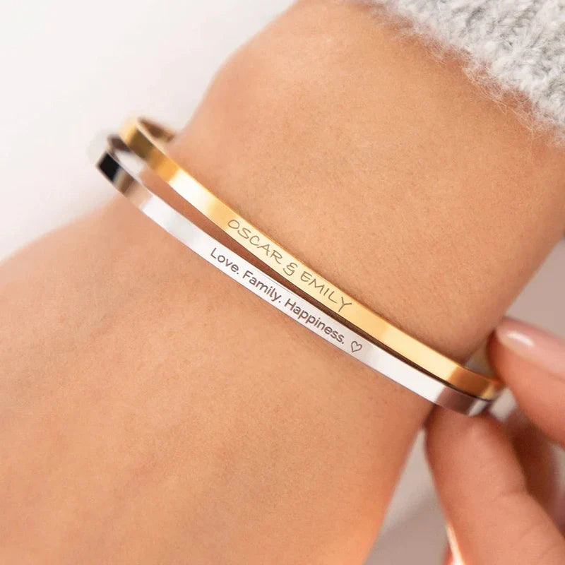 1PC Personalized Engraved Name Stainless Steel Bracelet Custom Words Letters Bracelet Cuff Bangle for Women Men Vera Lux