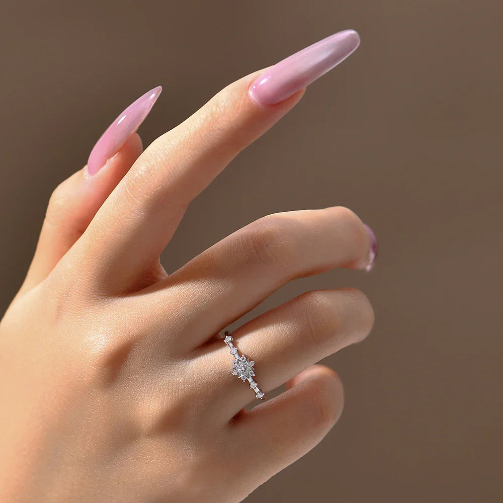 MINTYBOX Snowflake S925 Sterling Silver Moissanite Engagement Rings for Women Lab Diamond Ring 18K Gold Plated Fine Jewelry Gift Vera Lux