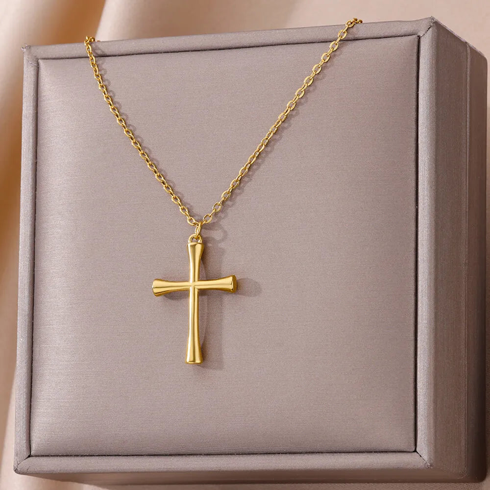 Cross Goddess Pendant Necklace for Women Stainless Steel 316L Gold Color Necklace 2025 New Party Jewelry Aesthetic Accessories Vera Lux