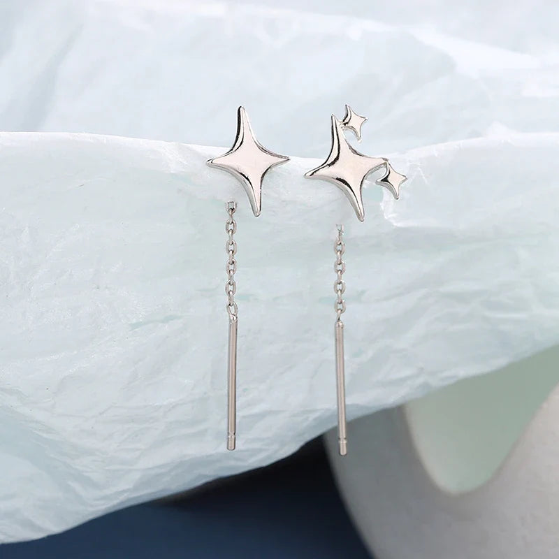 New Korean Star Ear Wire Tassel Thread Chain Climb Star Pendants Drop Earrings Women's Straight Hanging Earings Jewelry Vera Lux