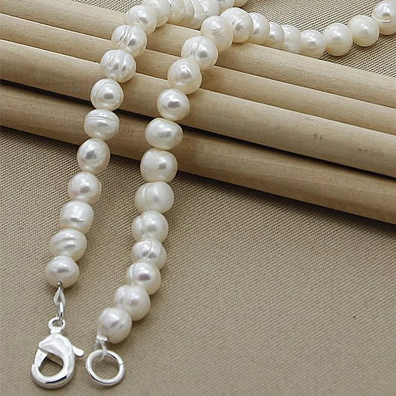 Aravant 925 Silver 8MM White Pearl Necklaces Chains For Women Fashion Jewelry Gifts Vera Lux