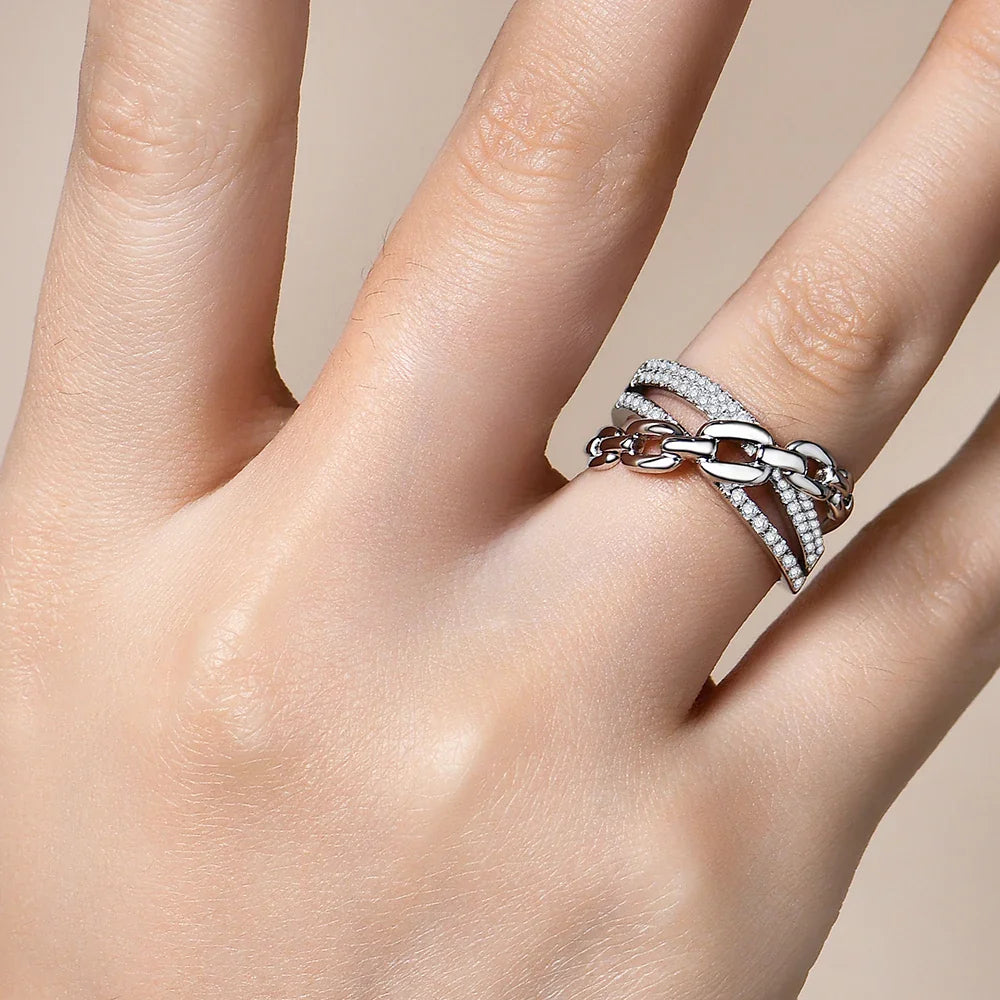 MINTYBOX S925 Full Diamond Moissanite Ring for Women Sterling Silver 18K Gold Plated Engagement Link Rings Fine Jewelry Gift Vera Lux
