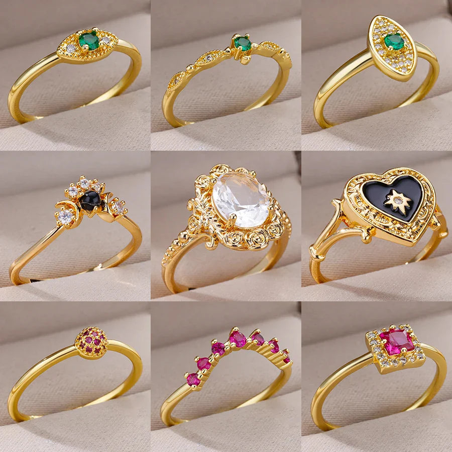 Gold Color Stainless Steel Ring for Women Colorful Cubic Zircon Heart Opening Adjustable Ring Fashion Jewelry Wedding Gift Vera Lux