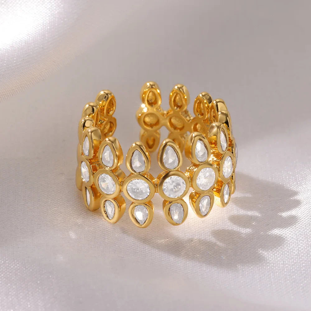 White Zircon Geometric Stainless Steel Rings For Women Gold Color Adjustable Wedding Aesthetic Ring Jewelry Gift Accessories Vera Lux
