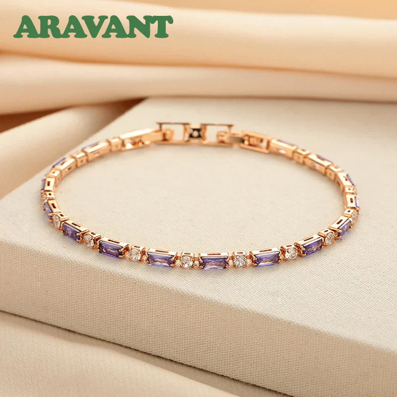 Aravant 925 Silver 18K Gold Amethyst Bracelet Chain For Women Fashion Jewelry Vera Lux