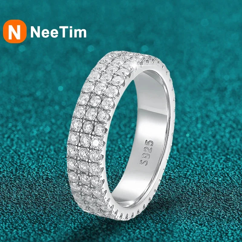 NeeTim Full Moissanite Ring Sterling Silver 925 with Gold Plated Wedding Engagement Eternity Band Patry Luxury Jewelry for Women Vera Lux