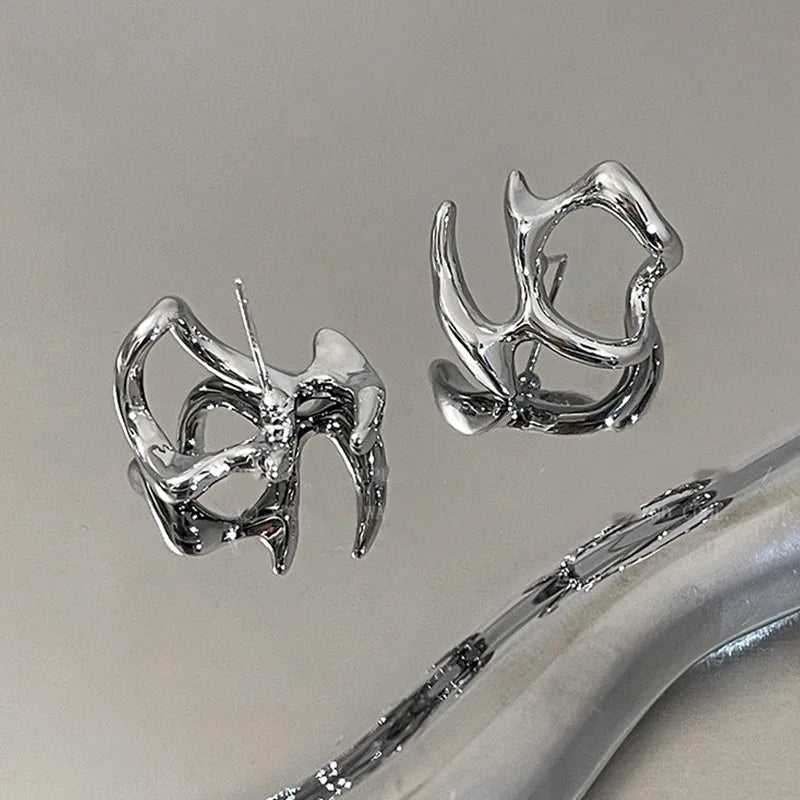 Y2K Irregular Liquid Earrings for Women Silver Color Hip-Hop Punk Fashion Geometric Earring Clip Girl 2024 Trendy Party Jewelry Vera Lux
