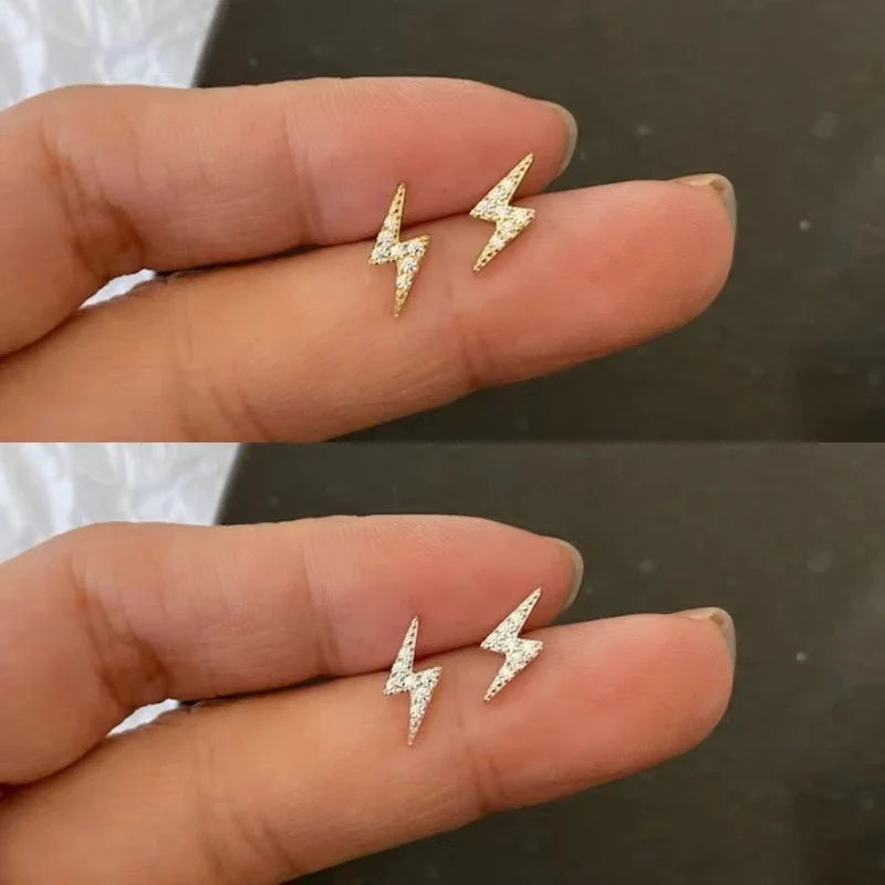 Delicate Lightning Shape Ear Studs for Women Dazzling Tiny Zirconia Earrings Daily Wearable Accessories Exquisite Girl Vera Lux