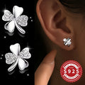 Pair of Women's Shiny Lucky Four-Leaf Petal Earrings 925 Silver Classic Simple Design Elegant Cute Versatile for Daily Wear Gift Vera Lux