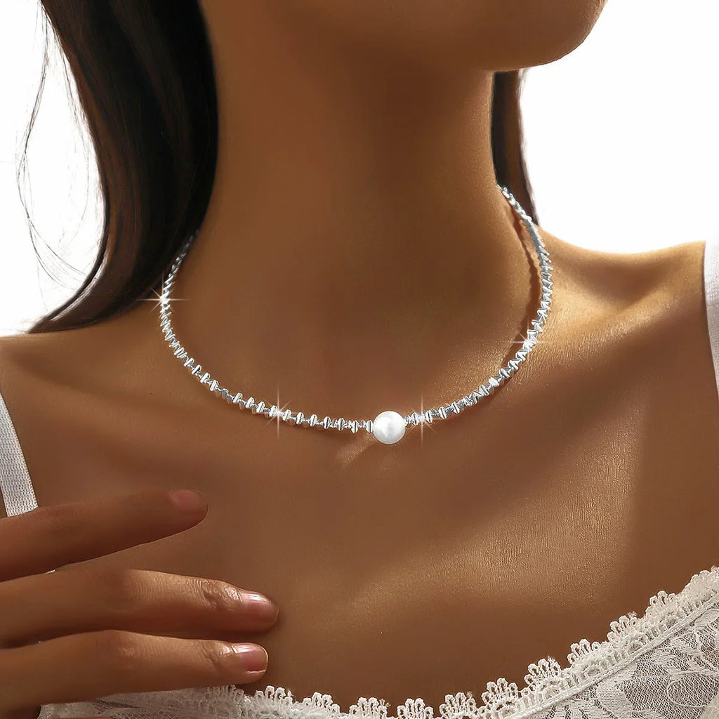 Silver Color Sparkling Necklace For Women Trendy Clavicle Chain Choker Girls Korean Wedding Party Jewelry Accessories Vera Lux