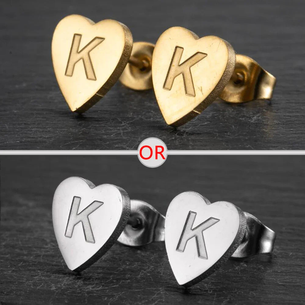 100% Stainless Steel A-Z Initial Earrings for Women Girls Personalize Letter Name Heart Stud Earring Family Jewelry Best Gifts Vera Lux