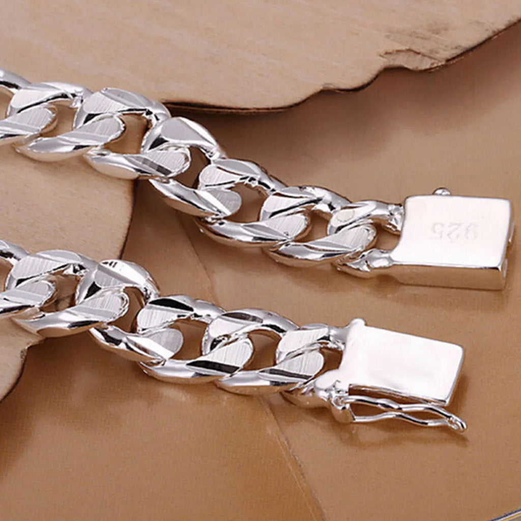 New High-end Women's Mens Fine Silver Color Bracelet Fashion Jewelry Gift Men's Square Beautiful Gem Vera Lux