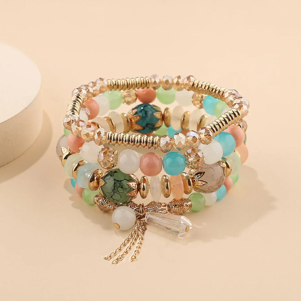4Pcs New Tassel Charm Beads Bracelet Set For Women Colorful   Glass Beaded Chain Bangle Female Bohemian Jewelry Vera Lux