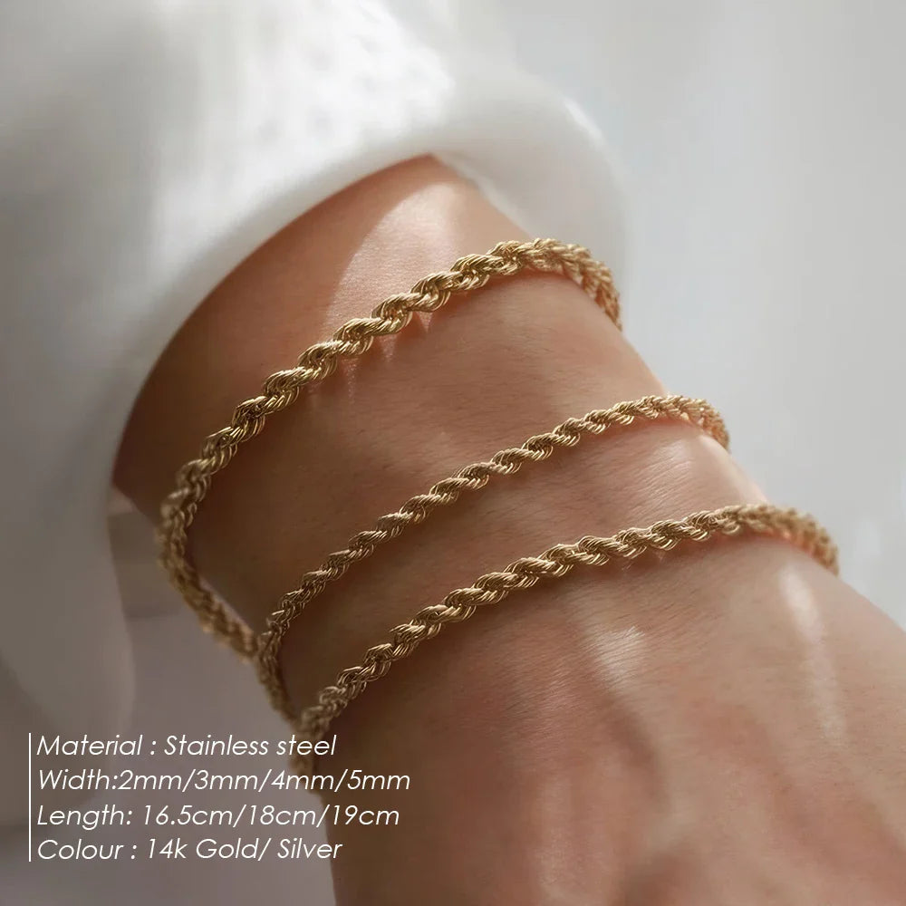 Twisted Rope Chian Bracelet for Woman Hip Hop Punk Gold Color Stainless Steel Gold Color Necklace Fashion Jewelry Gift Vera Lux