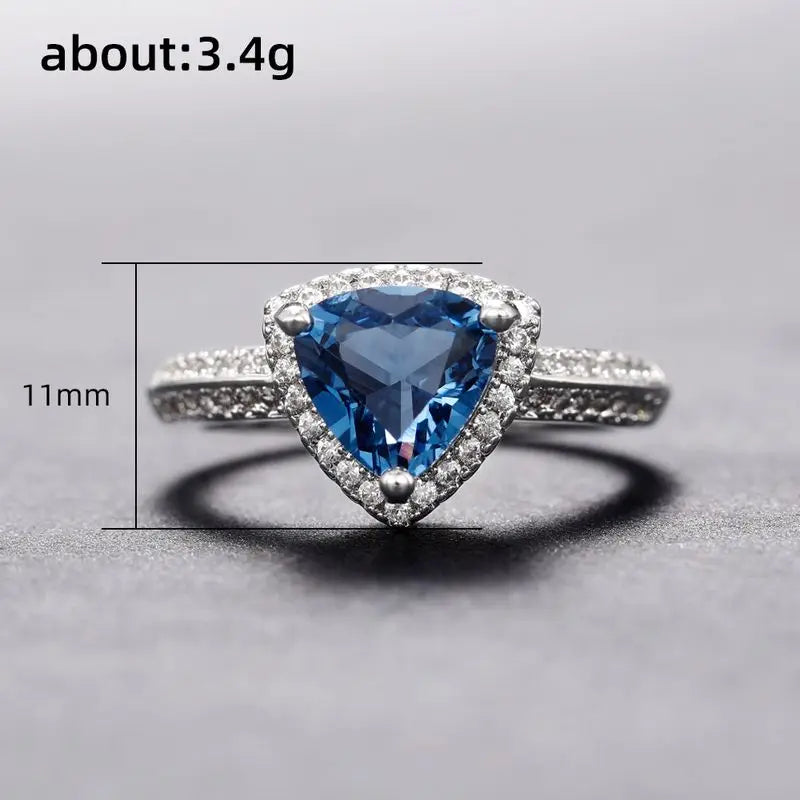 925 Sterling Silver Luxury Dark Blue Zircon Triangle Rings for Women Fashion Classic Engagement Wedding Jewelry Anniversary Gift Vera Lux