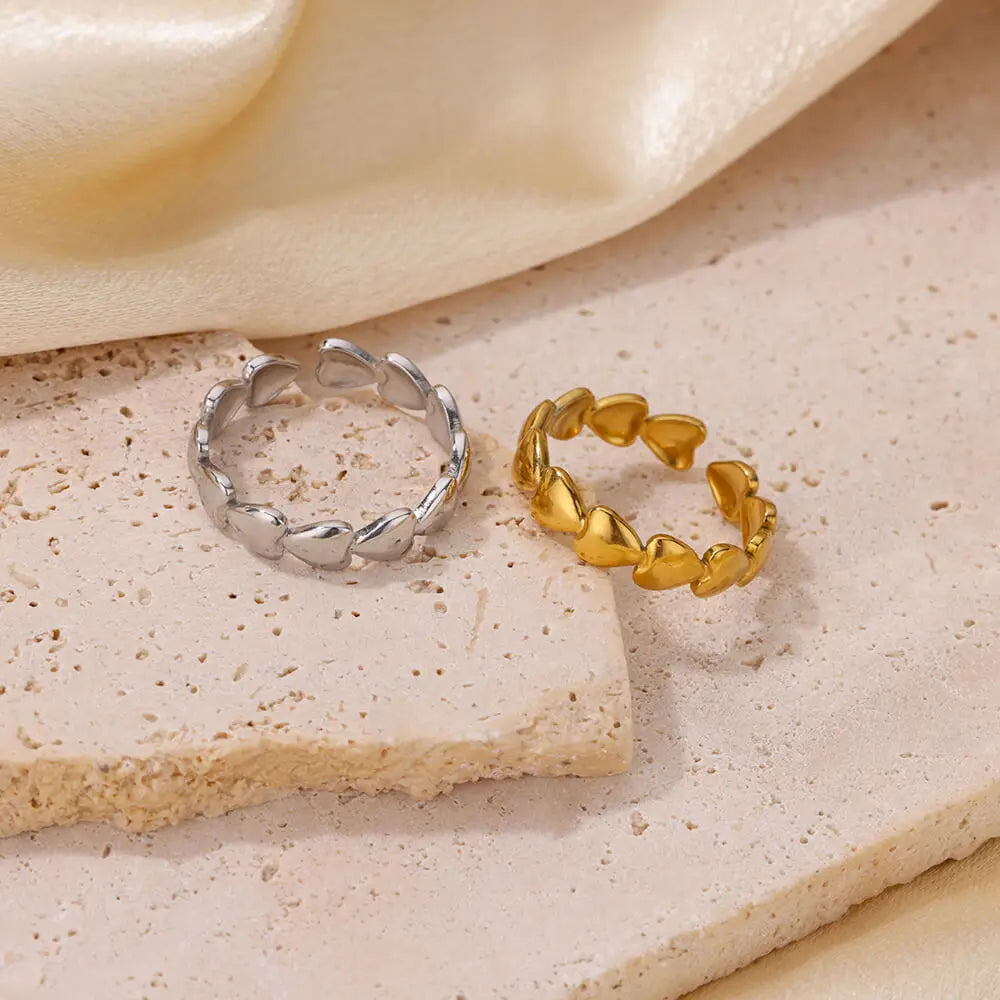 Stainless Steel Heart Rings For Women Opening Adjustable Gold Color Heart Ring Wedding Couple Christmas Jewelry Party Gifts Vera Lux