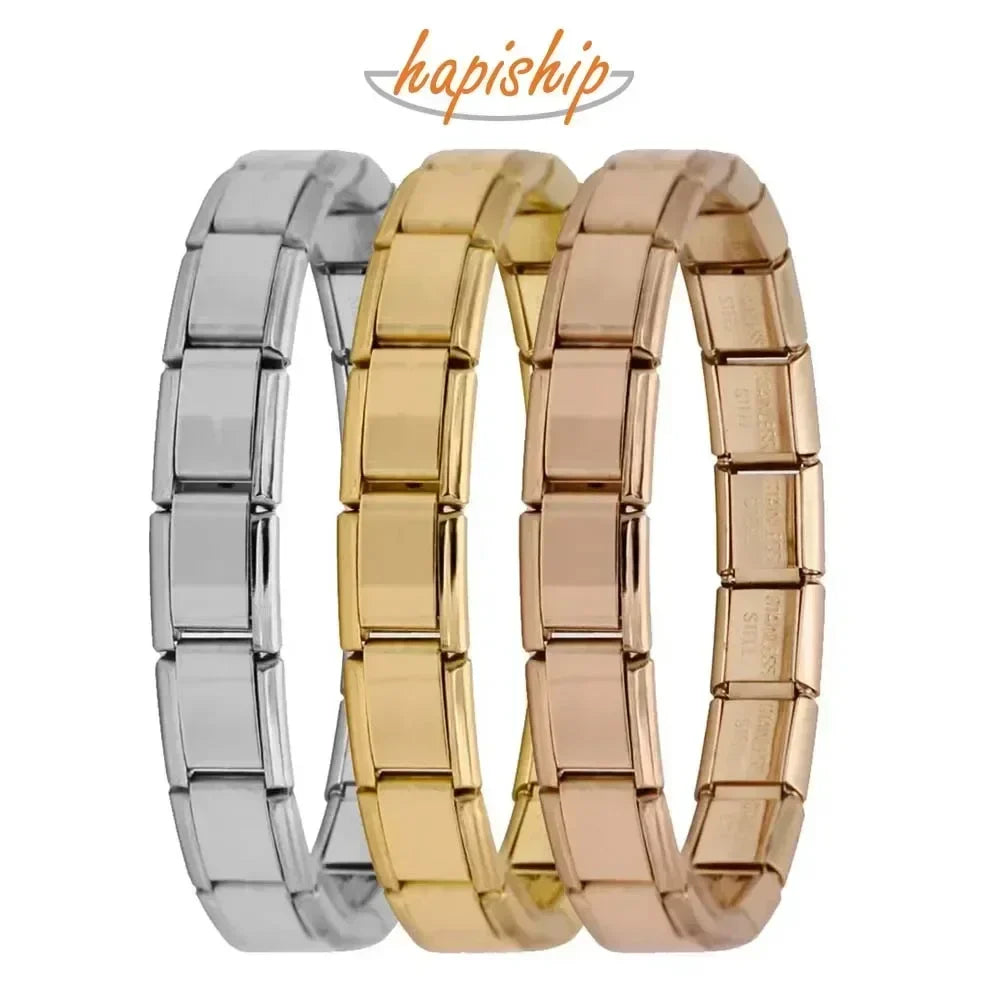 Hapiship New Women's Jewelry 9mm Width Itanlian Elastic Charm Bracelet Fashion Stainless Steel Bangle ST- Vera Lux
