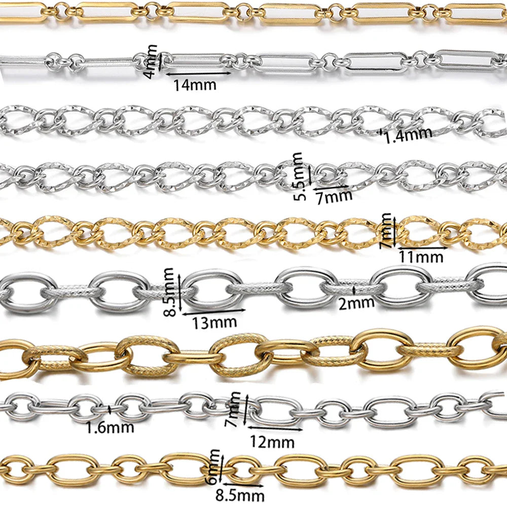 1Meter/Pack 304 Stainless Steel Knot Gold Steel Color Handmade Chains for DIY Necklace Bracelets Jewelry Making Accessories Vera Lux
