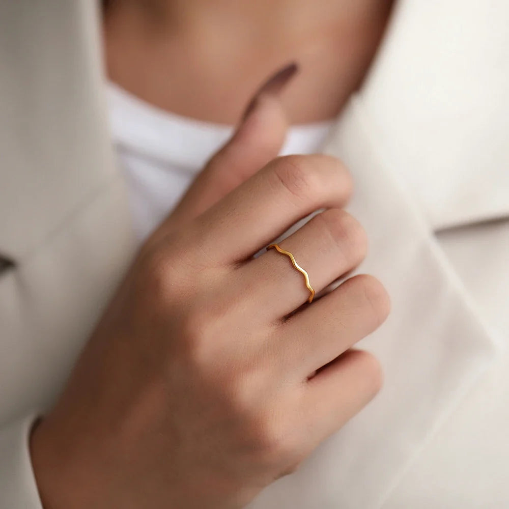 DOTIFI Stainless Steel Ring Minimalist Sea Wave Light Luxury Elegant Fashion Couple Rings For Women Jewelry Wedding Trendy Gifts Vera Lux