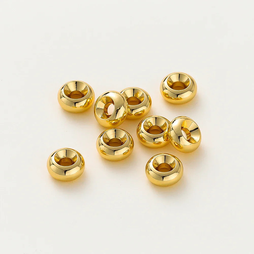 10-30pcs/lot 14K/18K Gold Plated Flat Round Bracelet Spacer Beads Circle Crafts Beads for Necklace Jewelry Accessories Findings Vera Lux