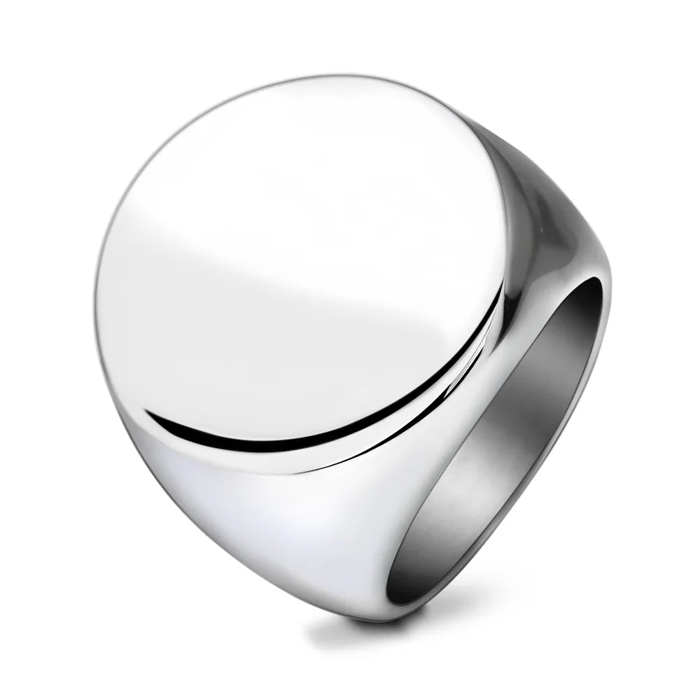 Customized Signet Ring Engrave Name Logo Photo Jewelry Stainless Steel Round Men Women  For Family Wedding Personalized Gifts Vera Lux
